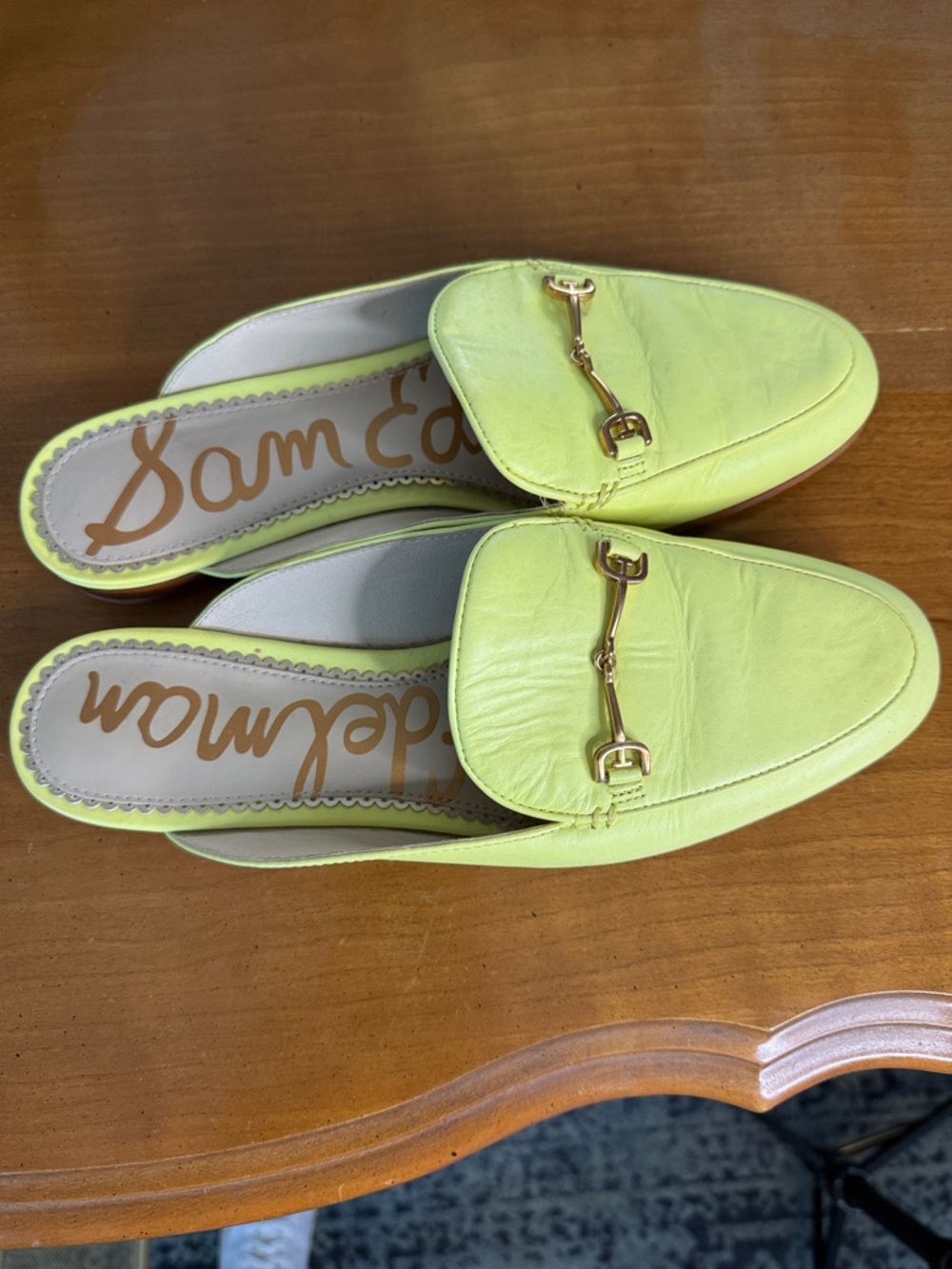 Sam Edelman Neon Yellow Leather Slip-On Horsebit Mules
